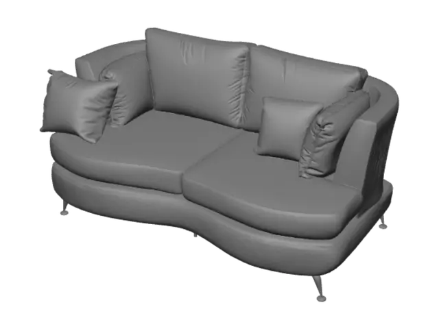 3D model for Grey Velvet Curve Sofa