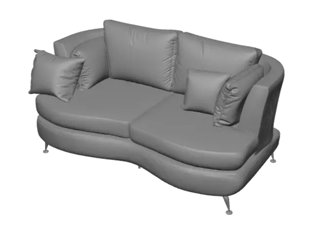 3D model for Grey Velvet Curve Sofa