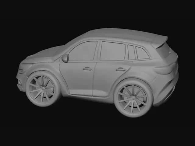3D model for Renault menage iv sports tour stationcar , der er lavet i en cartoon, sporty udsende og med skrå stående fælge og hjul, de skal kunne rotere når den er lavet til 3d print