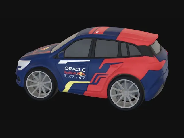 3D model for Renault menage iv sports tour stationcar , der er lavet i en cartoon, sporty udsende og med skrå stående fælge og hjul, de skal kunne rotere når den er lavet til 3d print