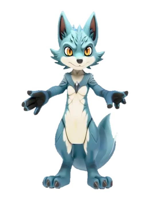 3D model for A highly detailed Pokémon-style humanoid creature standing in a perfect T-pose. The design should combine fantasy and creature aesthetics with anime-inspired proportions. The creature should have smooth, organic shapes, expressive eyes, and a balanced mix of animal and humanoid traits. Include intricate textures such as scales, fur, or armor plating, depending on the creature’s theme. The anatomy should be realistic enough for animation, with clearly defined muscles and joints. Stylized lighting and color palette similar to official Pokémon character art. Full-body render, symmetrical, front-facing, OPEN MOUTH expression. Wolf Style Creature, Mystycal and royal.