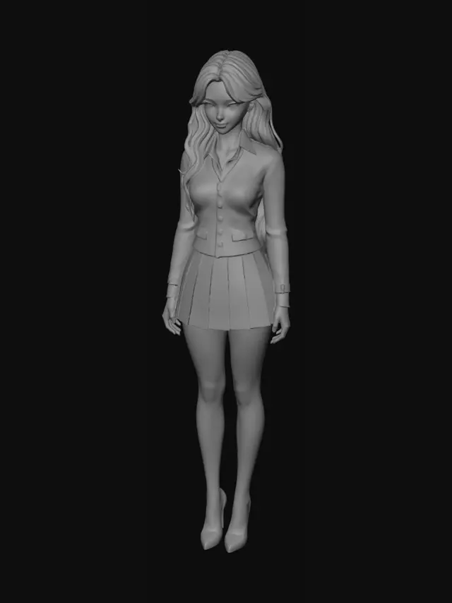 3D model for Elegant Schoolgirl in a Black Uniform