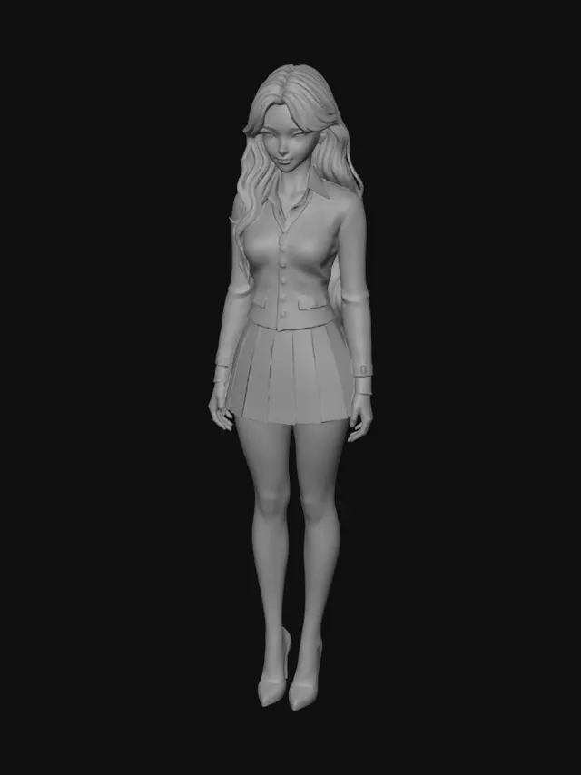 3D model for Elegant Schoolgirl in a Black Uniform
