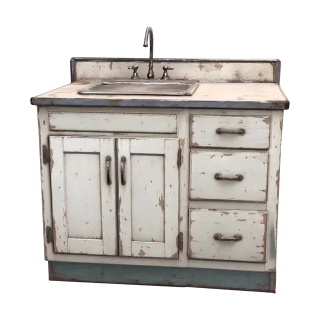 Weathered Farmhouse Sink Vanity 3D model, vytvořený pomocí AI