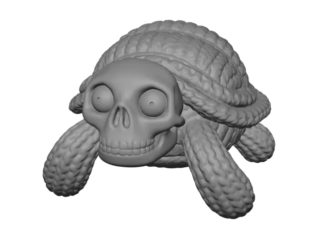 3D model for a knitted turtle but replace the shell with a full skull