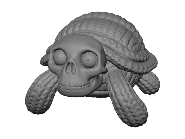 3D model for a knitted turtle but replace the shell with a full skull