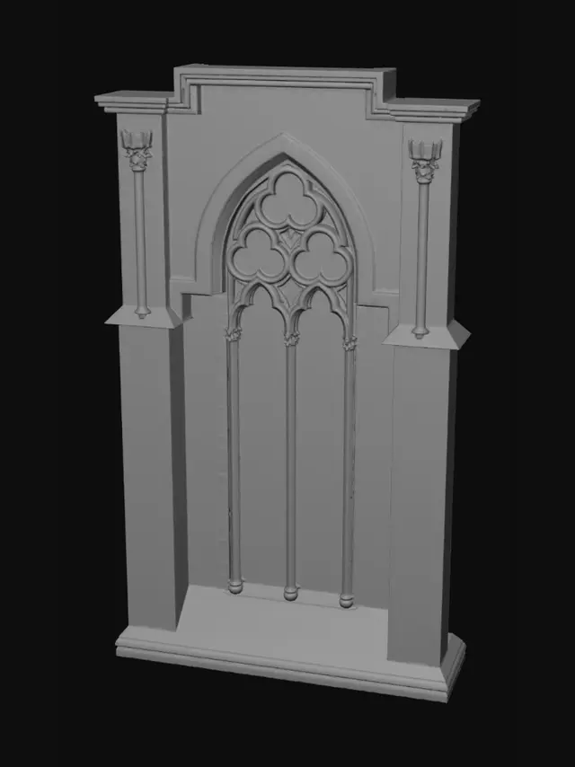 3D model for Gothic Tracery Window in a Stone Facade