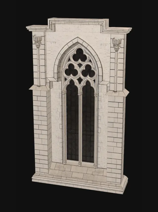 3D model for Gothic Tracery Window in a Stone Facade