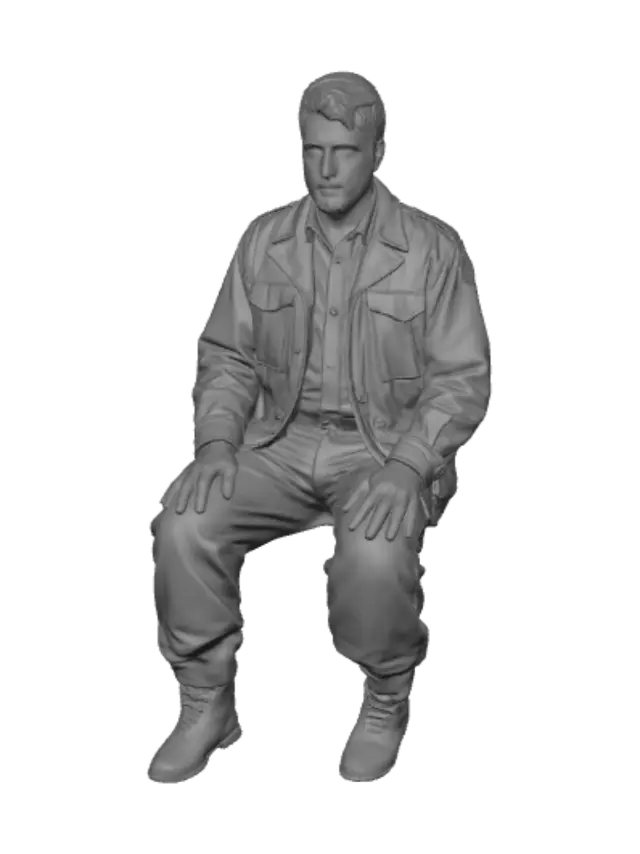 3D model for Seated Man in a Khaki Military Jacket