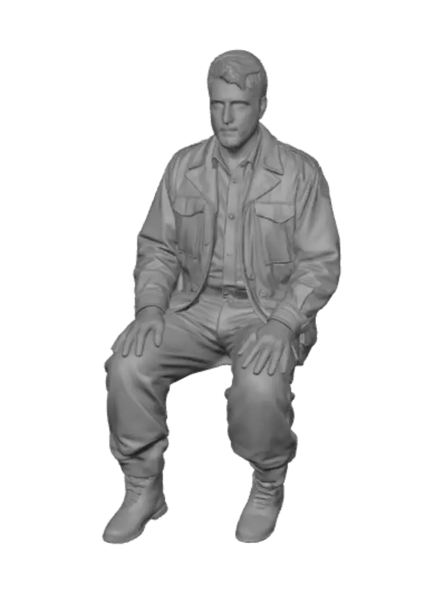 3D model for Seated Man in a Khaki Military Jacket