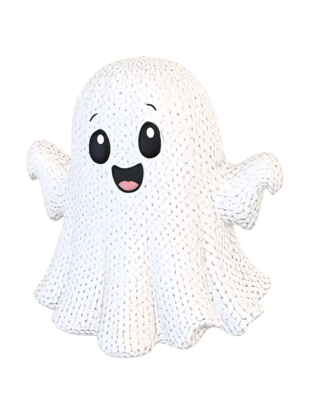 Cute Knitted Halloween Ghost – Adorable Ghost Illustration - Clipart 3D model, vytvořený pomocí AI