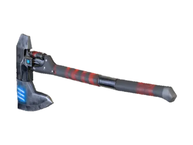 Futuristic two-handed sci-fi battle axe in clean side profile, isolated on white.… - Brutal 3D model, vytvořený pomocí AI