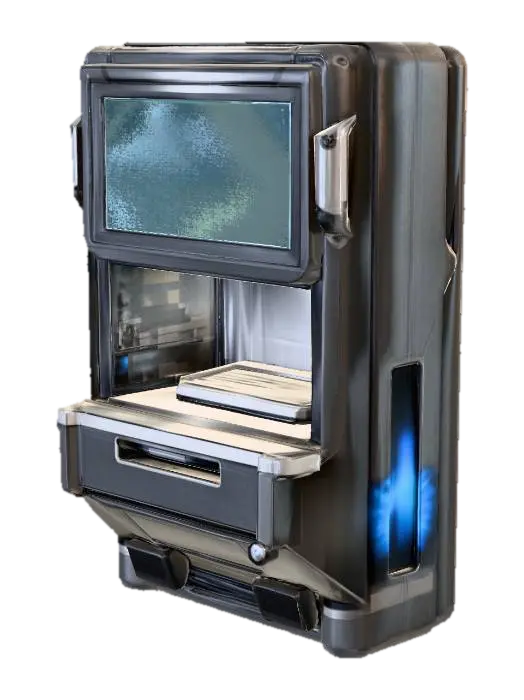 Standalone sci-fi prop: a wall-mounted futuristic food dispenser. Single isolated… 3D model, vytvořený pomocí AI
