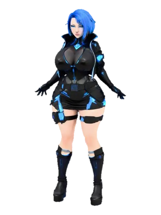 Cyberpunk Hacker - Bluehair 3D model, vytvořený pomocí AI