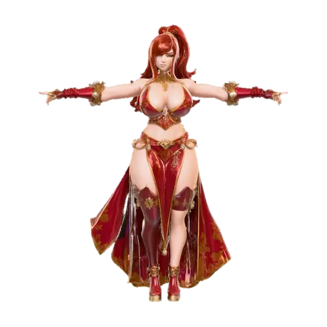 Erza Scarlet - Redhead 3D model, vytvořený pomocí AI