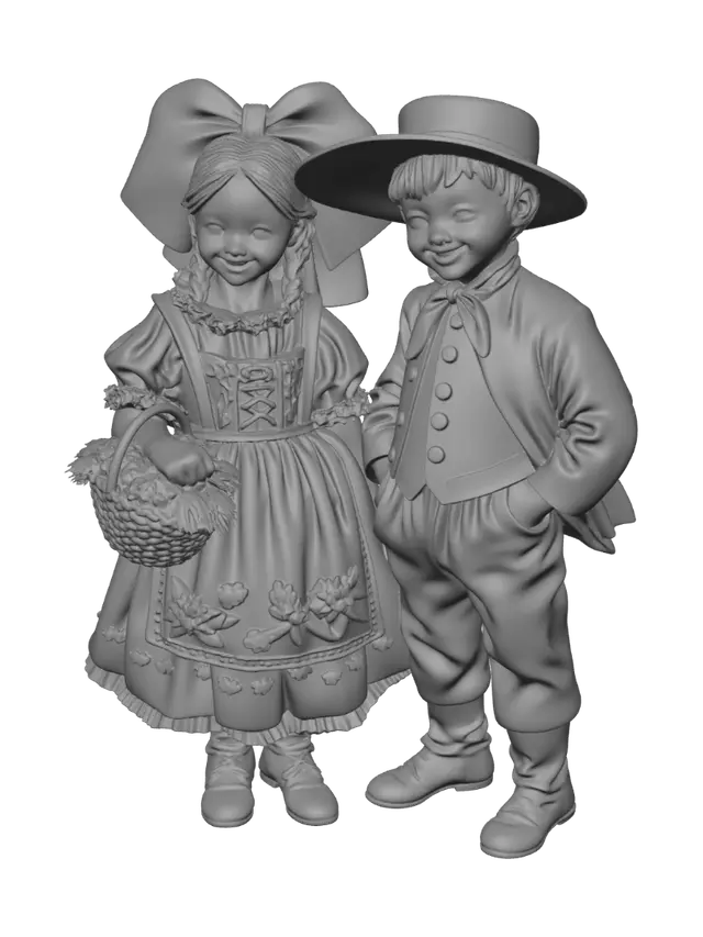 3D model for Two Children in Vintage Attire
