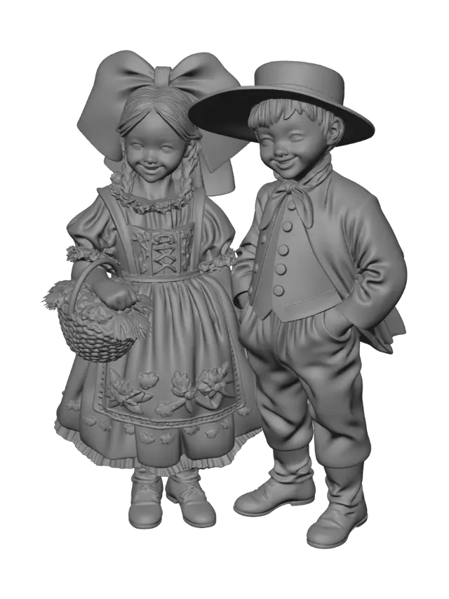 3D model for Two Children in Vintage Attire