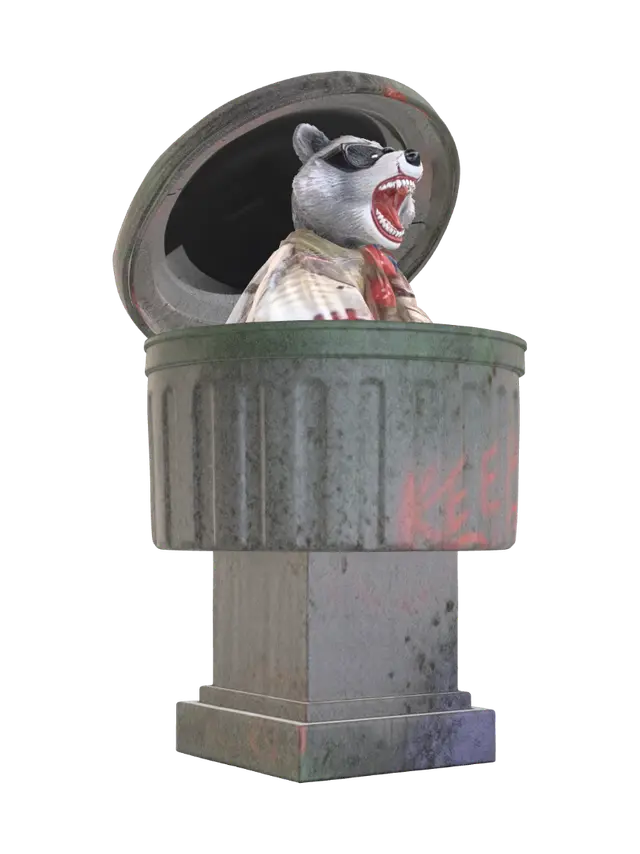Trash Bandit - Raccoon 3D model, vytvořený pomocí AI