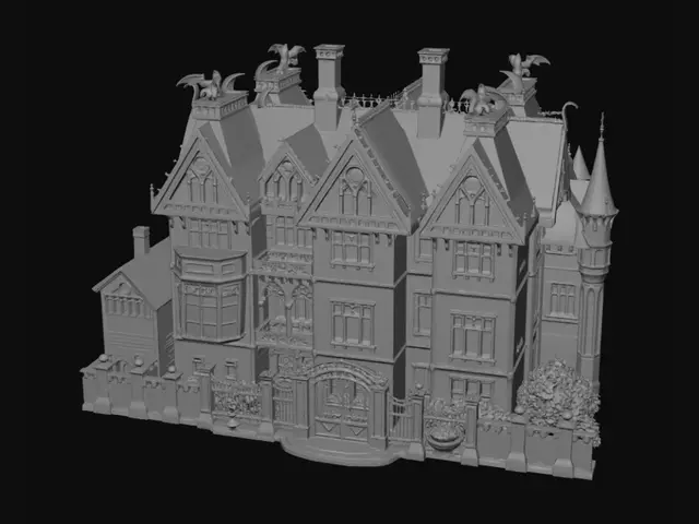 3D model for Create a massive AAA-quality Victorian Gothic horror mansion called Hollow Estate for a realistic multiplayer horror survival game. The mansion must feel like a genuine historical estate that belonged to an extremely wealthy and influential family during the late 1800s and early 1900s. The building should be enormous, intimidating, and instantly recognizable from a distance, standing alone in a remote forest surrounded by fog, dead trees, abandoned gardens, broken pathways, rusted gates, and signs of decades of neglect. The architecture should combine Victorian Gothic, Neo-Gothic, and old European mansion influences while remaining realistic and believable. The estate must not resemble a fantasy castle, modern house, futuristic building, cartoon environment, or stylized game map. It should