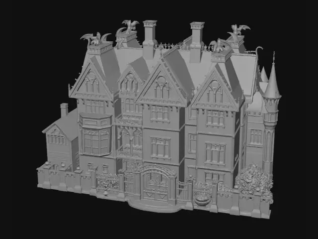 3D model for Create a massive AAA-quality Victorian Gothic horror mansion called Hollow Estate for a realistic multiplayer horror survival game. The mansion must feel like a genuine historical estate that belonged to an extremely wealthy and influential family during the late 1800s and early 1900s. The building should be enormous, intimidating, and instantly recognizable from a distance, standing alone in a remote forest surrounded by fog, dead trees, abandoned gardens, broken pathways, rusted gates, and signs of decades of neglect. The architecture should combine Victorian Gothic, Neo-Gothic, and old European mansion influences while remaining realistic and believable. The estate must not resemble a fantasy castle, modern house, futuristic building, cartoon environment, or stylized game map. It should