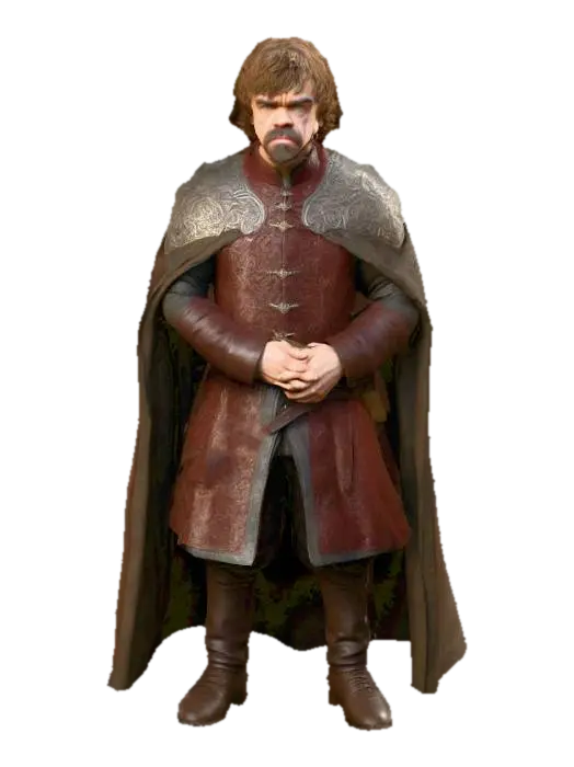 Create a highly detailed full-body 3D model of Peter Dinklage as Tyrion Lannister… - Cloaked 3D model, vytvořený pomocí AI
