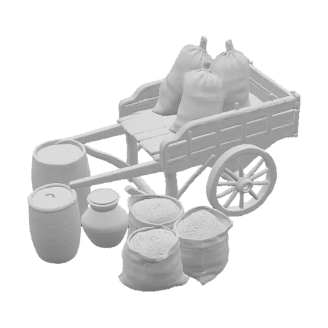 3D model for Cart with Sacks and Barrels