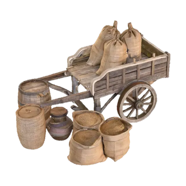 3D model for Cart with Sacks and Barrels