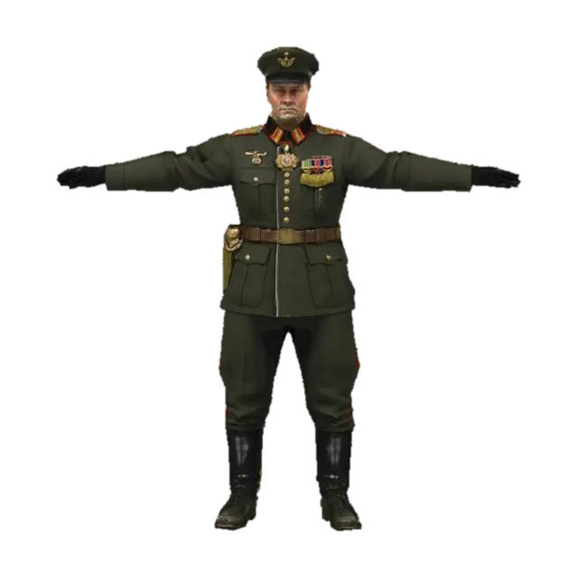 WW2 German Officer, uniform, standing in T-pose 3D model, vytvořený pomocí AI