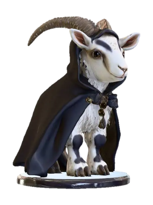 A figurine of a cute occult goat, fine gothic details 3D model, vytvořený pomocí AI