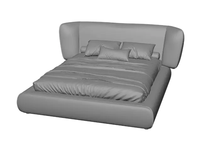 3D model for Beige Velvet Platform Bed