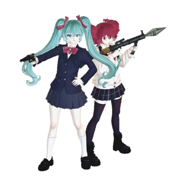 Miku & Teto armed (original image from https://www.youtube.com/@Thoelian… - Hatsunemiku 3D model, vytvořený pomocí AI