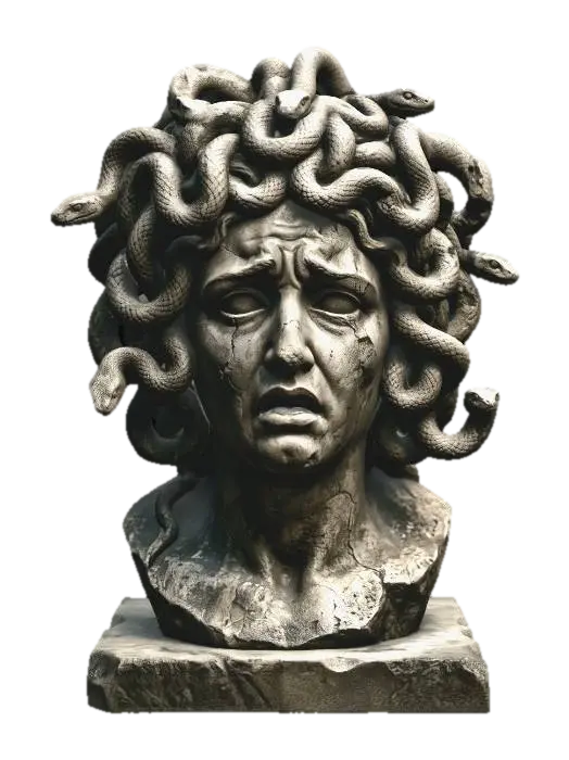 Cracked Marble Medusa 3D model, vytvořený pomocí AI