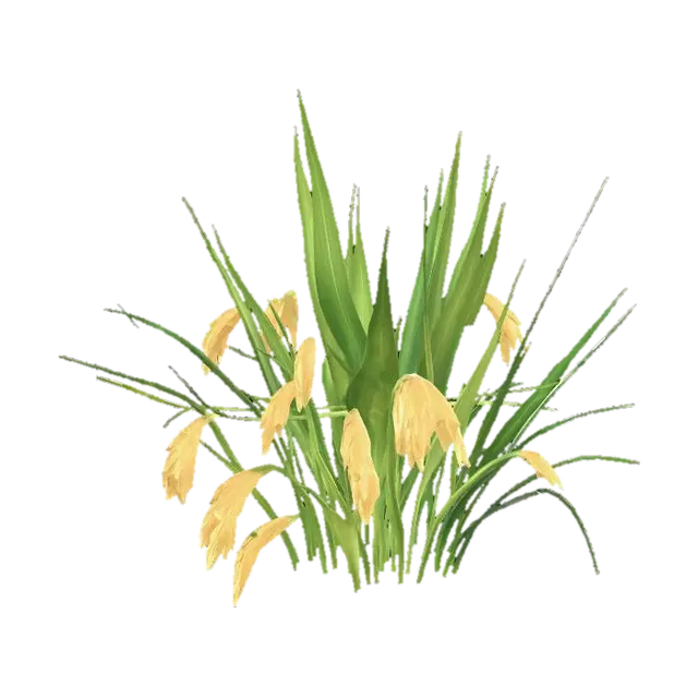 Low poly rice paddy plant cluster, 6-8 thin green upright blade leaves growing… - Agriculture 3D model, vytvořený pomocí AI