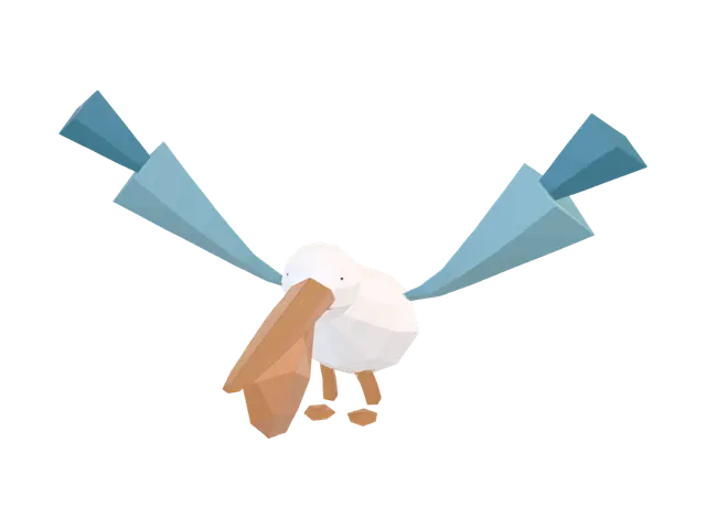 Low Polly Pelican 3D model, vytvořený pomocí AI