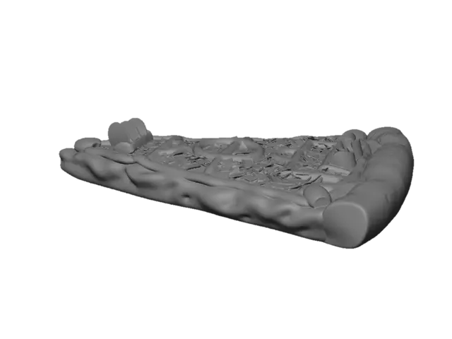 3D model for A slice of gourmet Italian pizza designed to look like a mini soccer field with toppings, stylized 3D, delicious look