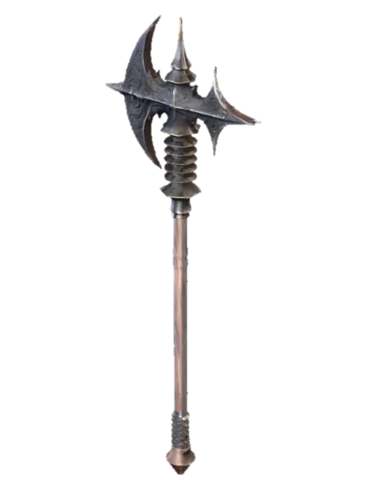 A medieval Fantasy art styled long mace with multiple spikes in a row with dark metal… - Axes 3D model, vytvořený pomocí AI