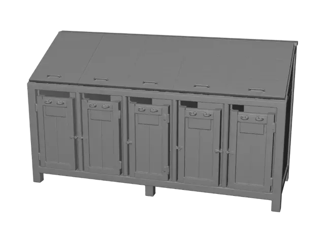 3D model for Wooden Recycling Station with Color-Coded Bins