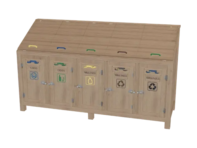 3D model for Wooden Recycling Station with Color-Coded Bins