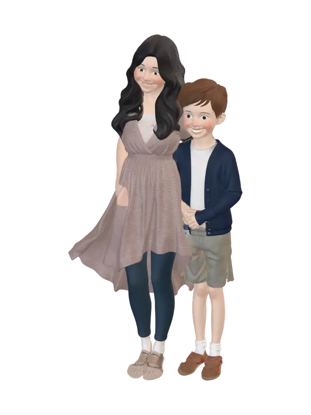 mother & kids - Tender 3D model, vytvořený pomocí AI