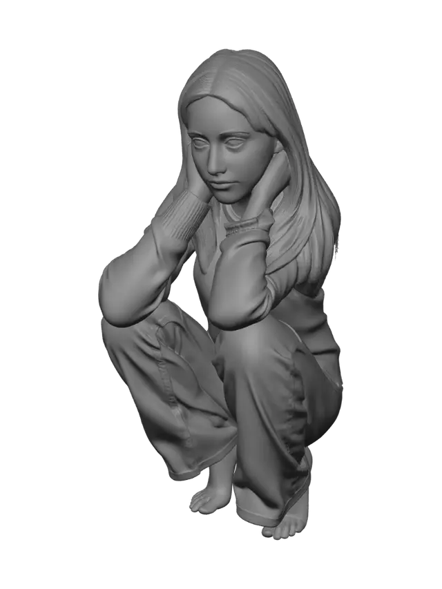 3D model for Pensive Girl on a Couch