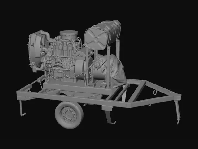 3D model for Old green diesel generator on a weathered blue frame