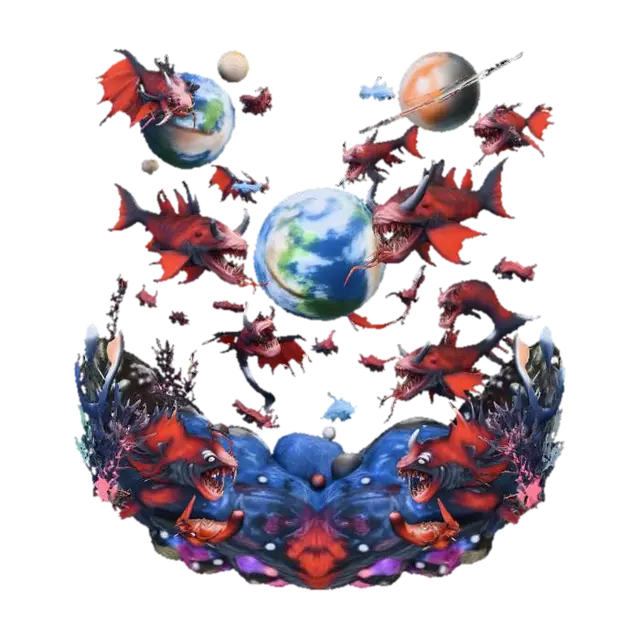 Oceanic Cosmos Predators 3D model, vytvořený pomocí AI