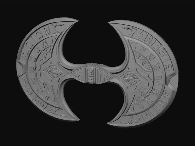 3D model for Viking battle axe made entirely of ice crystal, clean topology, single solid object, thick geometry, engraved Nordic runes, translucent frozen appearance, watertight mesh, no floating parts, symmetrical design, optimized for 3D printing, STL ready, highly detailed sculpt, collectible model.