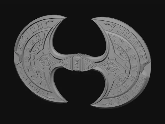 3D model for Viking battle axe made entirely of ice crystal, clean topology, single solid object, thick geometry, engraved Nordic runes, translucent frozen appearance, watertight mesh, no floating parts, symmetrical design, optimized for 3D printing, STL ready, highly detailed sculpt, collectible model.