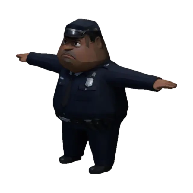 Modello 3D low poly 3d render, anime inspired, full body black cop in t pose, looks. like forest… - Cops, generato dall’IA