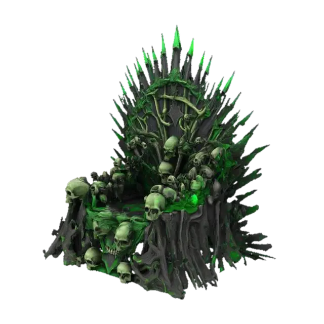 Throne of skulls. Regal, Intricate detail, Green and black, stylized game art.… - Gameart 3D model, vytvořený pomocí AI