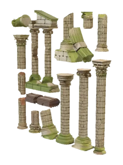 Fragmented Classical Columns 3D model, vytvořený pomocí AI