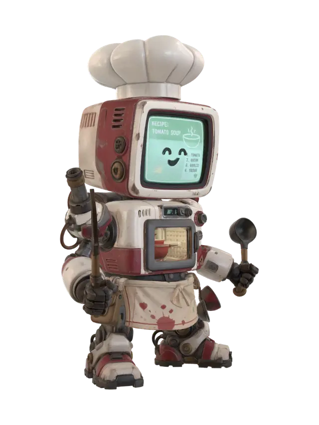 Tomato Soup Bot 3D model, vytvořený pomocí AI