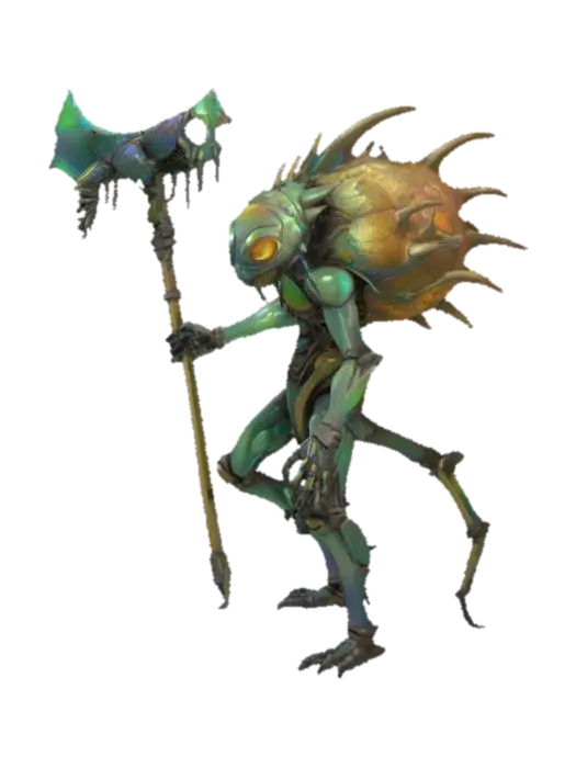 An insectoid villian, chitinous creature with four muscular, digitigrade legs and… - Predatory 3D model, vytvořený pomocí AI
