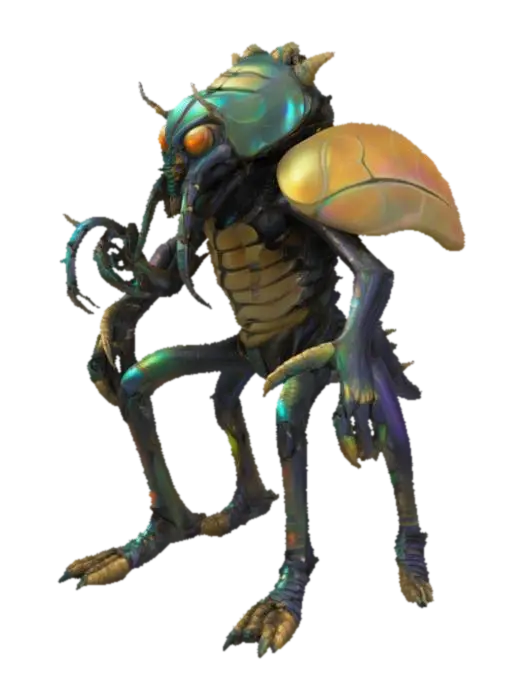 An insectoid villian, chitinous creature with four muscular, digitigrade legs and… - Predatory 3D model, vytvořený pomocí AI